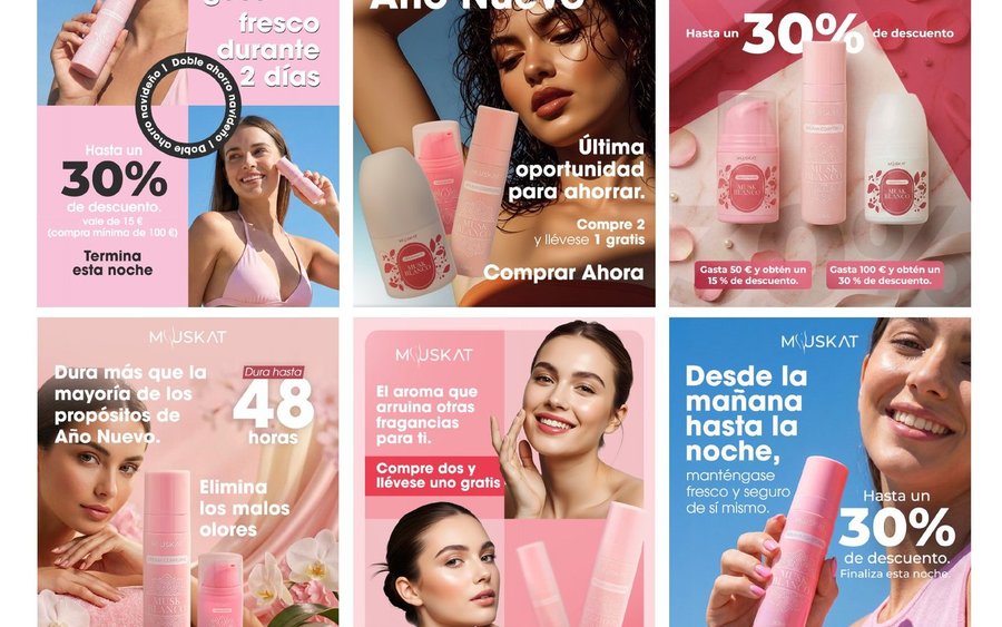Muskat beauty & skincare social media campaign creative grid
